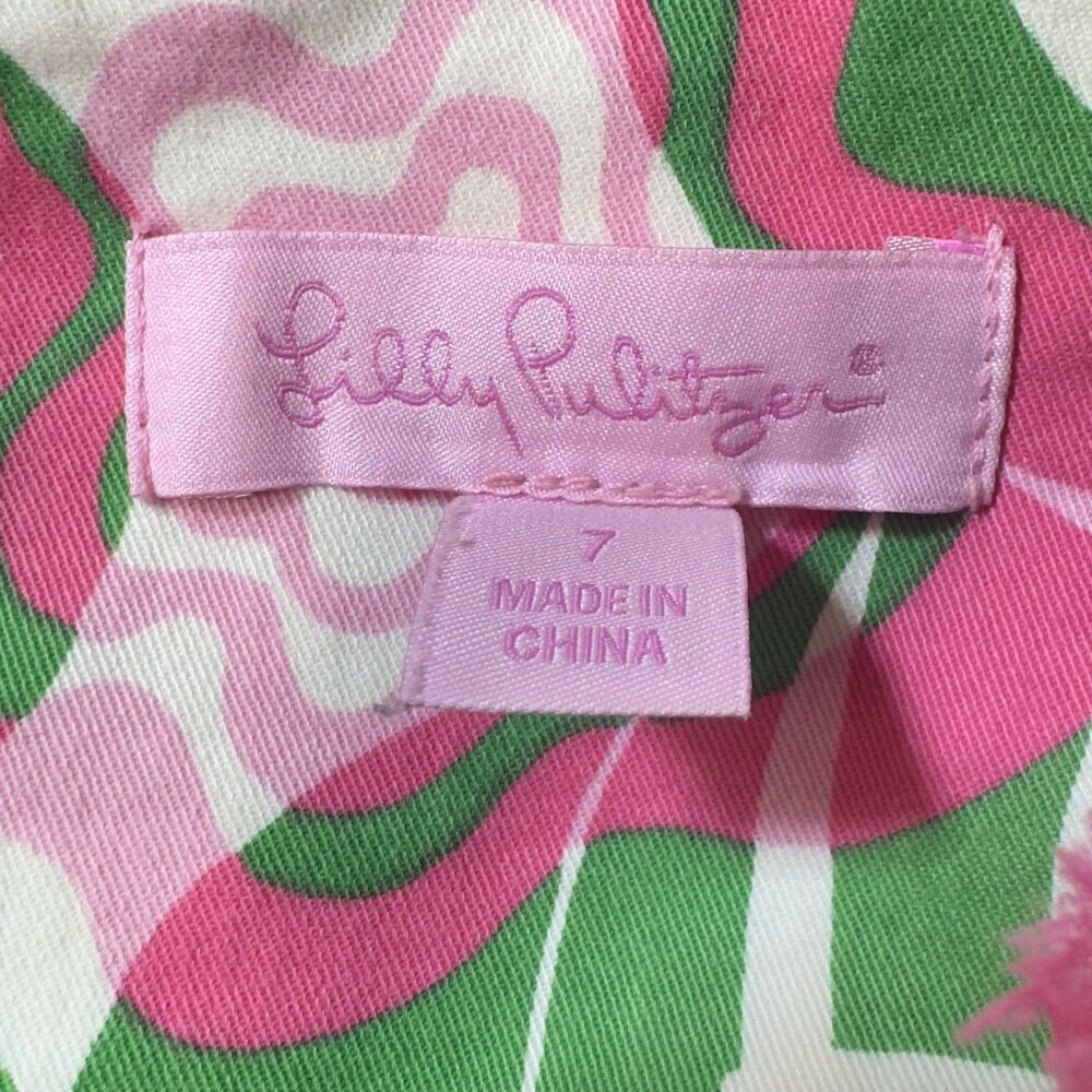 Lilly Pulitzer Floral Shift Dress Girls 7 Ruffle Trim How About The Apples Pink - Picture 6 of 8